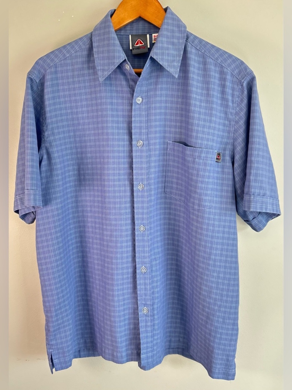 Vintage Firefly Men’s Button Down Shirt Size M Blue Plaid Gingham Polynosic EUC